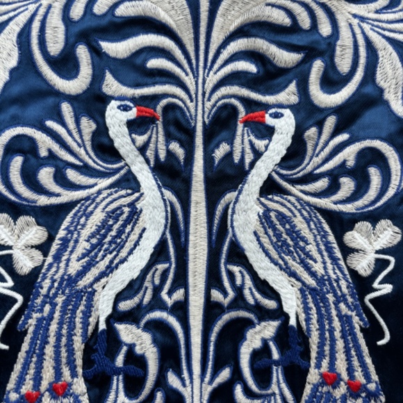 Zara Reversible Peacock Embroidered Satin Bomber Jacket Size Medium - Picture 9 of 13